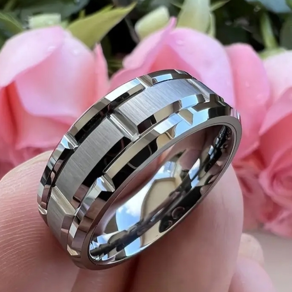nOir Jewelry Men's Silver and Black Geometric Band